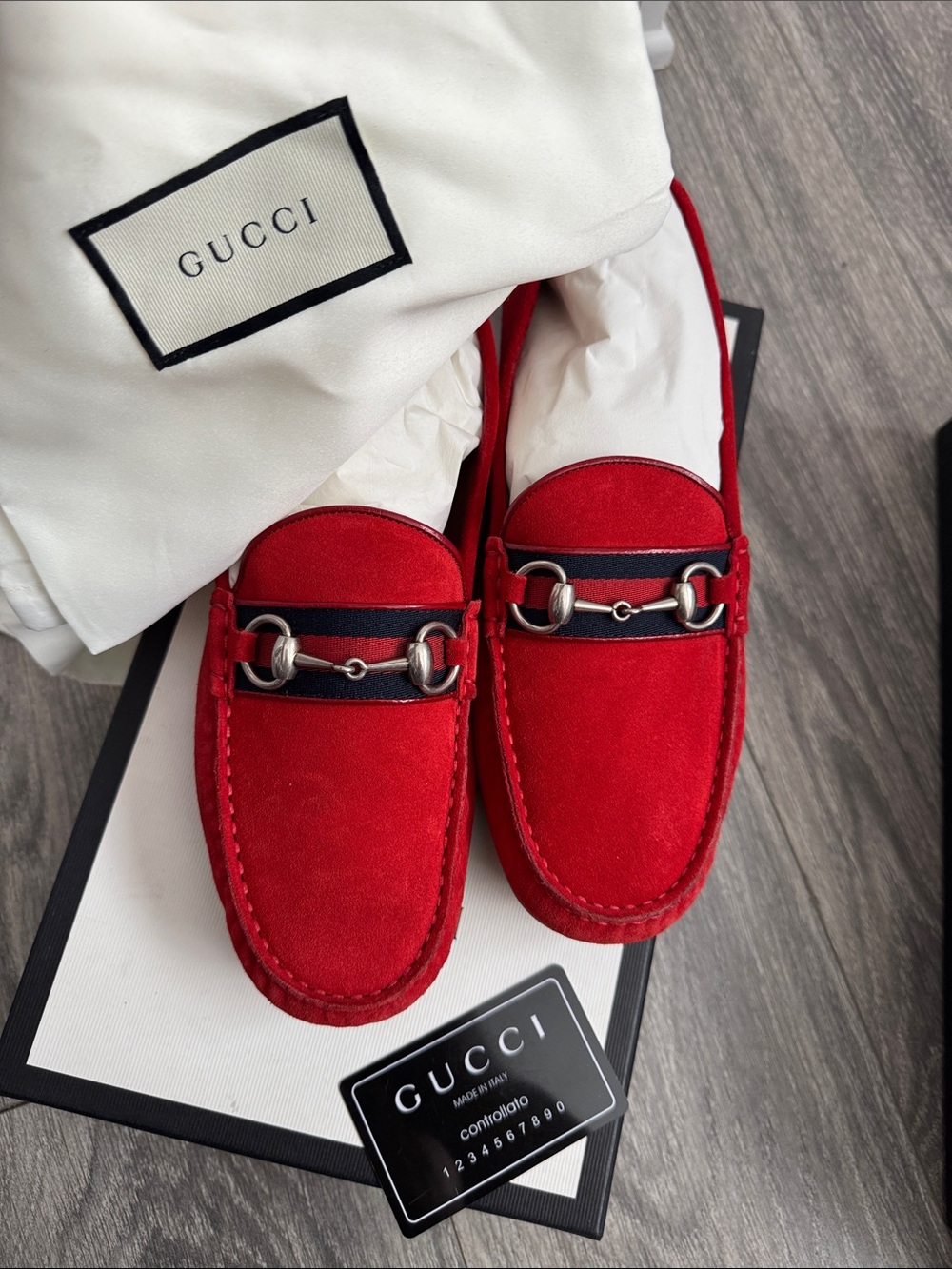 Gucci Red Mens loafers Shoe Box Label